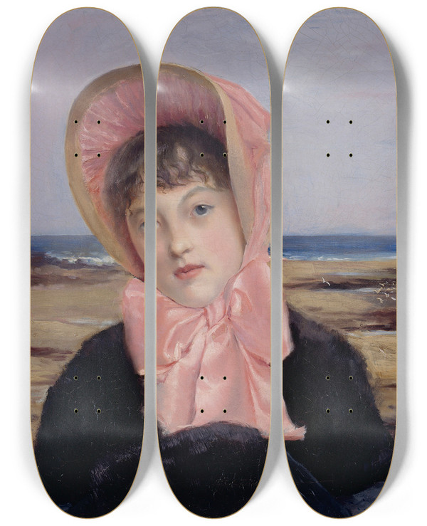 Triptych art skateboard deck of Jacquesmile Blanche La Capeline Rose by Jacques-mile Blanche (1861-1942)