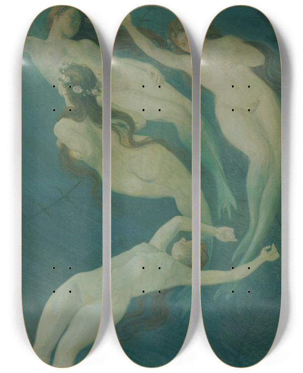 Triptych art skateboard deck of Josef Wawra Wassernixen by Josef Wawra (1893-1935)