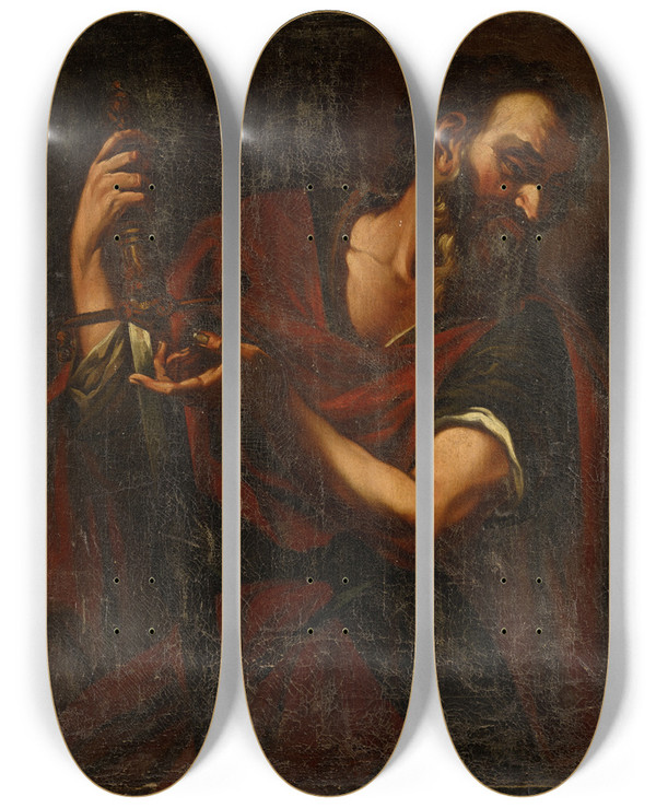 Triptych art skateboard deck of Johann Carl Loth Saint Paul Half Figure by Johann Carl Loth (1632-1698)