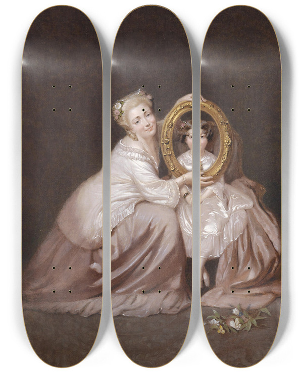 Triptych art skateboard deck of Franz Von Persoglia Das Hbsche Kind by Franz Von Persoglia (1852-1912)