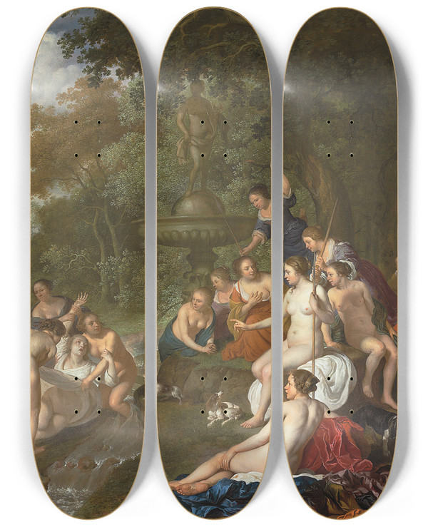 Triptych art skateboard deck of Jacob Van Loo Diana And Callisto by Jacob Van Loo (1614-1670)