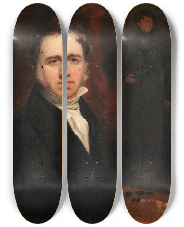 Triptych art skateboard deck of Thomas Clement Thompson Selfportrait by Thomas Clement Thompson