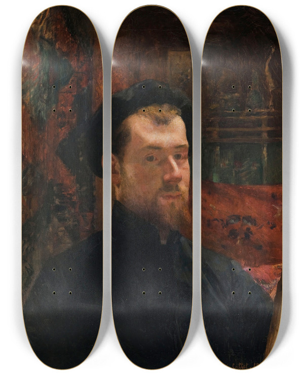 Triptych art skateboard deck of Charles Cottet Autoportrait by Charles Cottet (1863-1925)