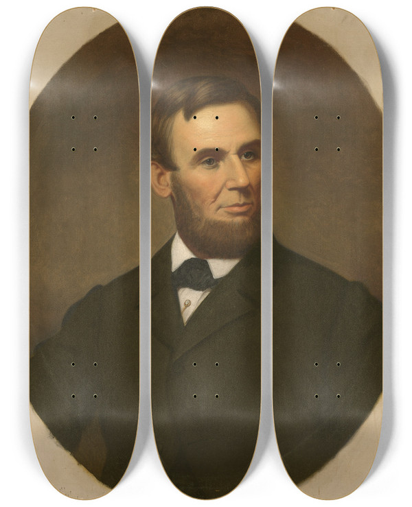 Triptych art skateboard deck of Charles Wesley Jarvis Abraham Lincoln by Charles Wesley Jarvis (1812-1868)