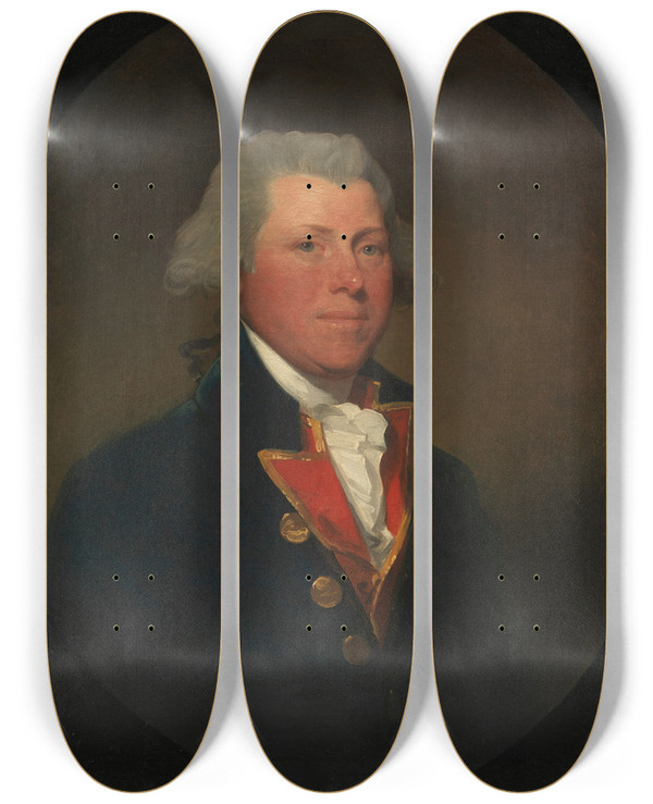 Triptych art skateboard deck of Gilbert Stuart James Delancey by Gilbert Stuart (1755-1828)