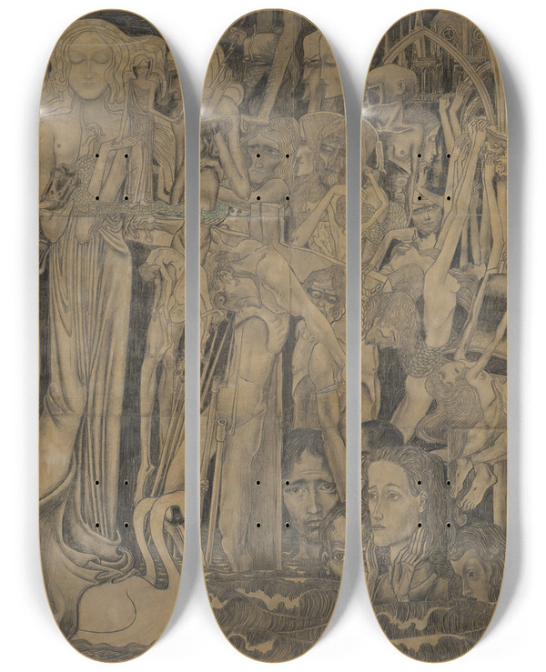 Triptych art skateboard deck of Jan Toorop Loss Of Faith by Jan Toorop (1858-1928)
