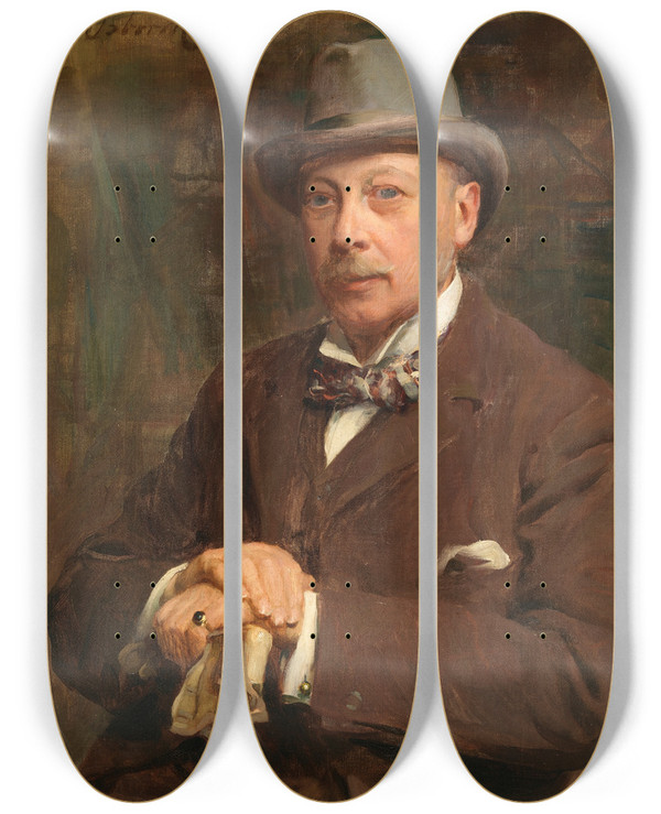 Triptych art skateboard deck of Walter Frederick Osborne Portrait Of A Gentleman by Walter Frederick Osborne (1859-1903)