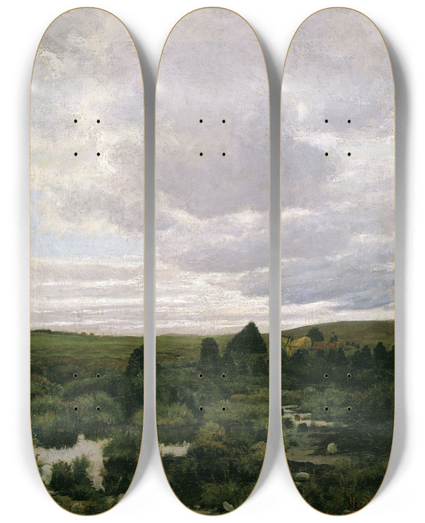 Triptych art skateboard deck of Kitty Kielland Peat Bog At Jren_1 by Kitty Kielland (1843-1914)