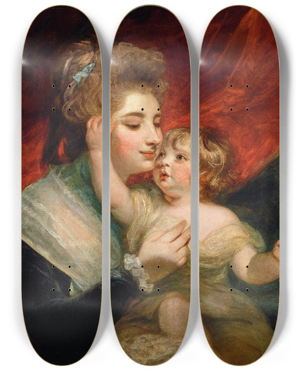 Triptych art skateboard deck of Sir Joshua Reynolds Portrait Of Lady Dashwood 17631796 And Her Son Henry George Mayne 17821803 by Sir Joshua Reynolds (1723-1792)