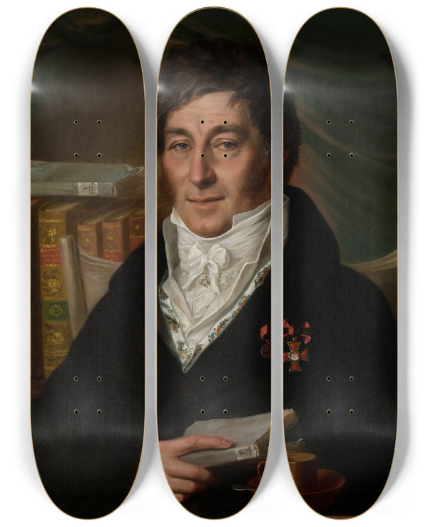 Triptych art skateboard deck of Dmitry Levitsky Portrait Of Alexander Stakhiev by Dmitry Levitsky (1735-1822)