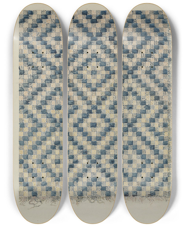 Triptych art skateboard deck of Alois E Ulrich Coverlet Fragment by Alois E Ulrich