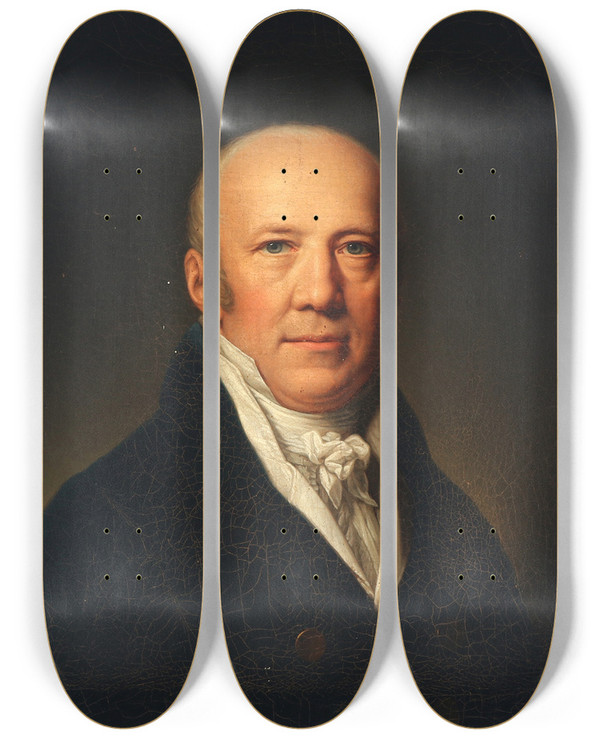 Triptych art skateboard deck of Andreas Herman Hunus Portrt Af Konferensrd Overprsident Michael Lange by Andreas Herman Hunaeus (1814-1866)
