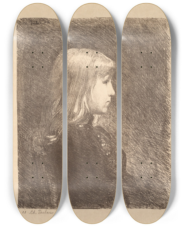 Triptych art skateboard deck of Charles Marie Dulac Young Lady Jeune Fille by Charles Marie Dulac (1865-1898)