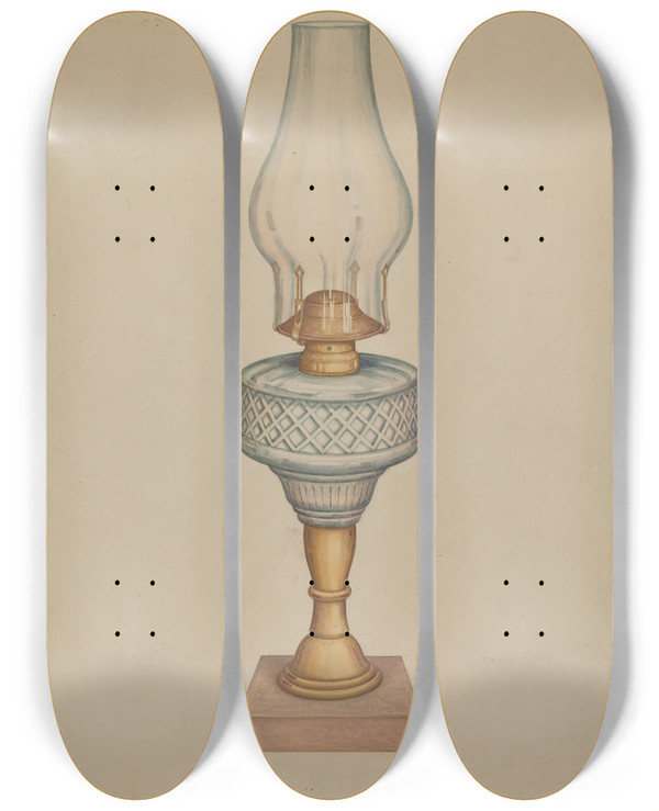 Triptych art skateboard deck of Rex F Bush Lamp by Rex F Bush (20-)