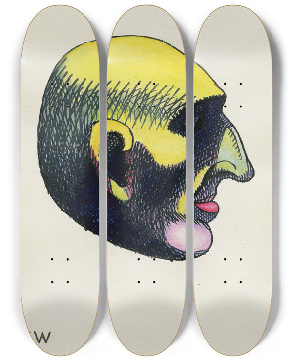 Triptych art skateboard deck of Karl Wiener Kopfstudie Aus Profile 10 Bltter Graz V by Karl Wiener (1901-1949)