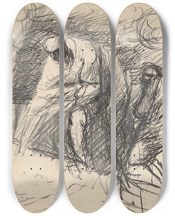 Triptych art skateboard deck of Jn Novk Stooped Old Man by Jan Novak (1921-1944)