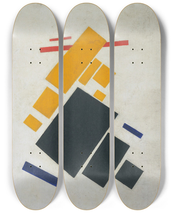 Triptych art skateboard deck of Kazimir Malevich Suprematist Composition Airplane Flying by Kazimir Malevich (1879-1935)