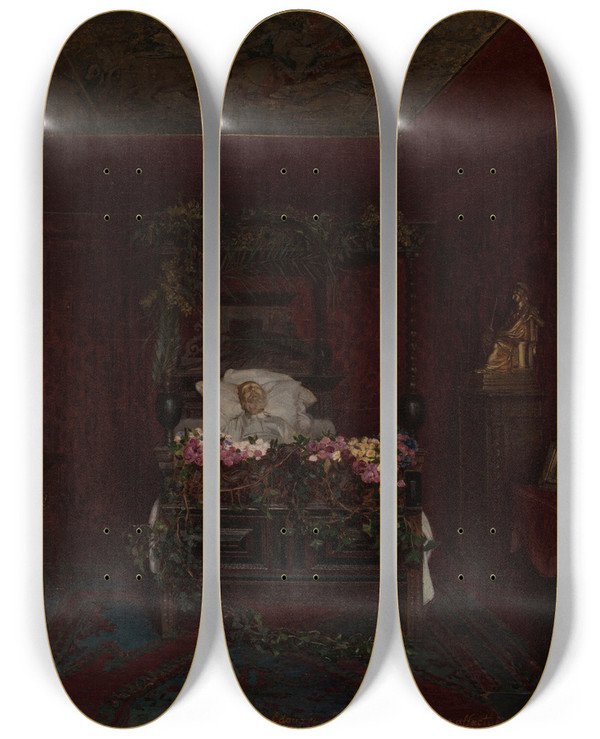 Triptych art skateboard deck of Pierre Paul Lon Glaize Victor Hugo Sur Son Lit De Mort by Pierre Paul Leon Glaize (1842-1932)