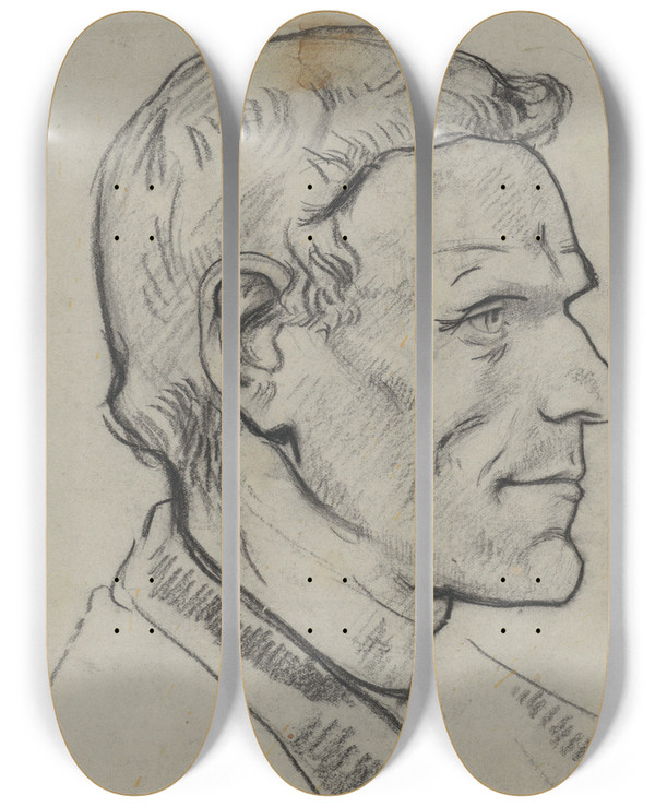 Triptych art skateboard deck of Richard Nicolas Roland Holst Kop Van Een Man Van Opzij by Richard Nicolaus Roland Holst (1868-1938)