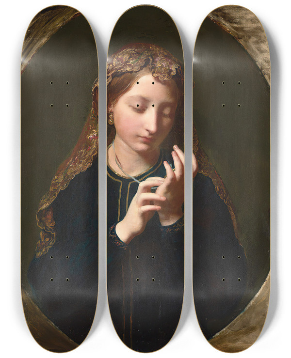 Triptych art skateboard deck of James Sant Distant Memories by James Sant (1820-1916)