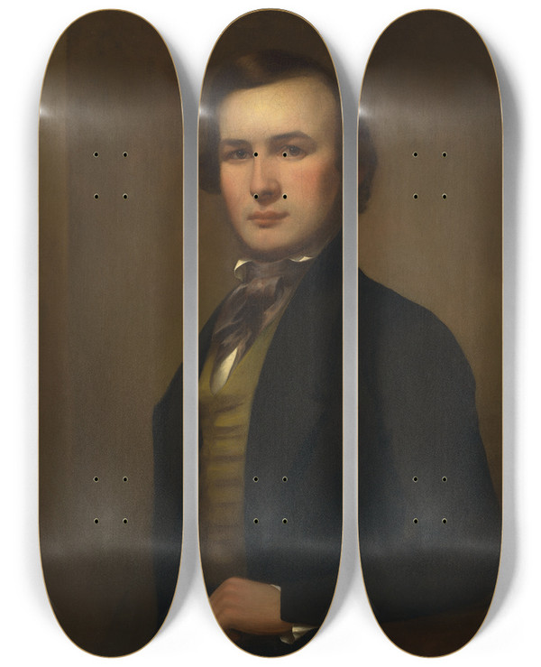Triptych art skateboard deck of George Henry Durrie Selfportrait by George Henry Durrie (1820-1863)