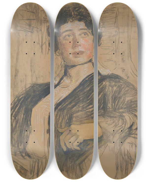 Triptych art skateboard deck of Ilya Efimovich Repin Portrait Of Veronika Abeggwerefkin by Ilya Efimovich Repin (1844-1930)