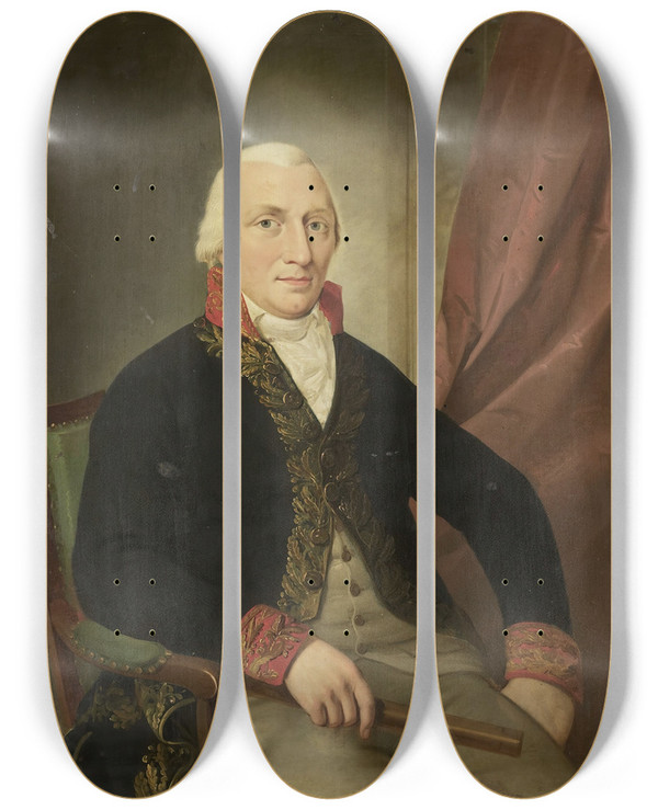 Triptych art skateboard deck of Adriaan De Lelie Portrait Of Albertus Henricus Wiese Governorgeneral Of The Dutch East Indies by Adriaan de Lelie (1755-1820)