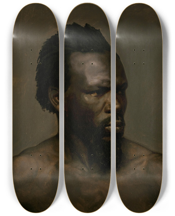 Triptych art skateboard deck of Nils Jakob Olsson Blommr Bust Portrait Of A Black Man by Nils Jakob Olsson Blommer (1816-1853)
