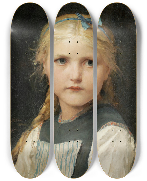 Triptych art skateboard deck of Albert Anker Portrait Of A Girl_2 by Albert Anker (1831-1910)