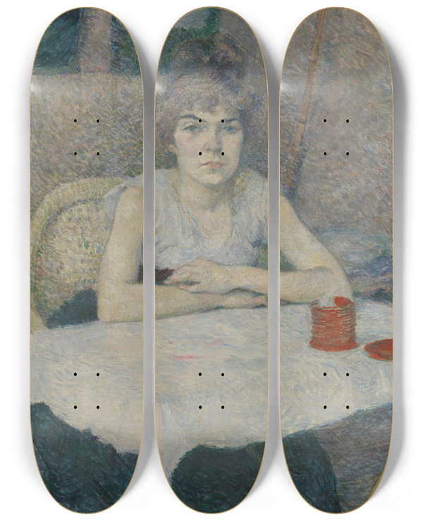 Triptych art skateboard deck of Henri De Toulouselautrec Young Woman At A Table Poudre De Riz by Henri de Toulouse-Lautrec (1864-1901)