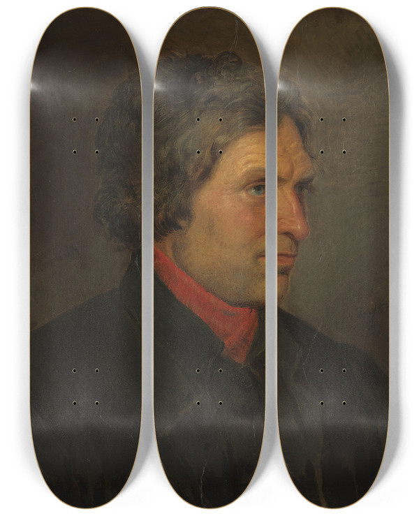 Triptych art skateboard deck of Adolph Tidemand Portrait Of The Farmer Torstein Ringheim From Voss by Adolph Tidemand (1814-1876)