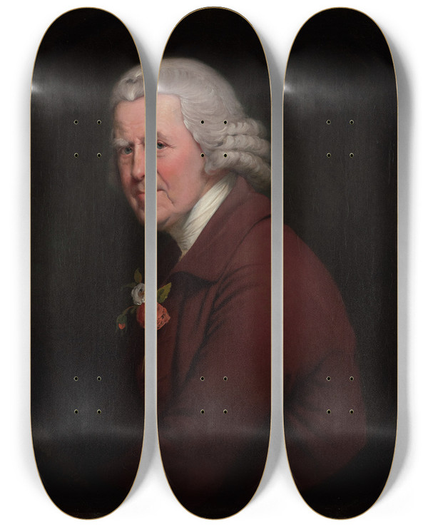Triptych art skateboard deck of Joseph Wright Of Derby Portrait Of Old John Head Waiter At The Kings Head Inn In Derby by Joseph Wright Of Derby (1734-1797)