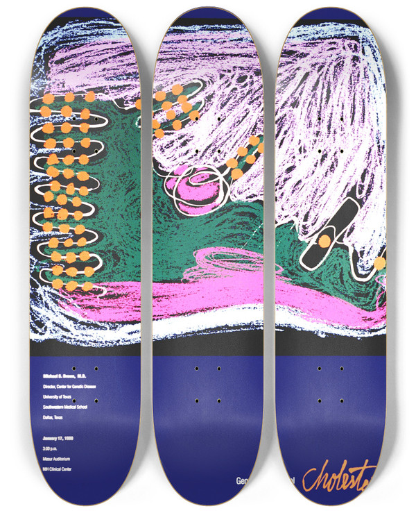 Triptych art skateboard deck of National Institutes Of Health Genes That Control Cholesterol by National Institutes Of Health (1887)