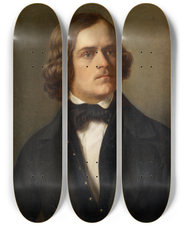 Triptych art skateboard deck of Adolf Follenweider Portrait Of A Man by Adolf Follenweider (1823-1895)