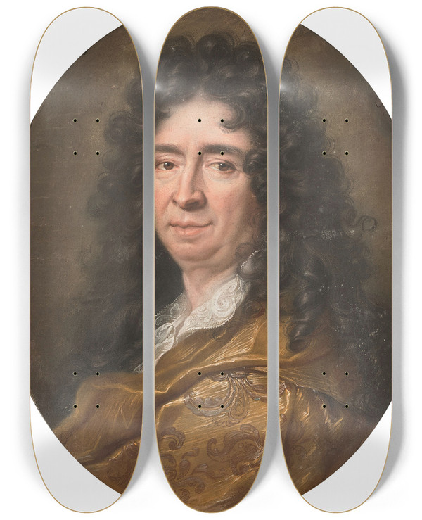 Triptych art skateboard deck of Joseph Vivien Portrait De Pierre Richelet by Joseph Vivien (1657-1734)