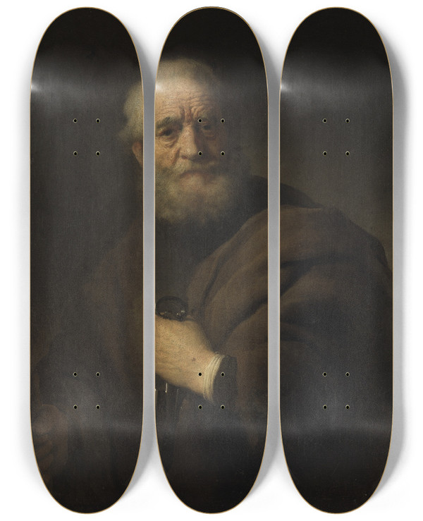 Triptych art skateboard deck of Rembrandt Van Rijn St Peter by Rembrandt Van Rijn (1606-1669)