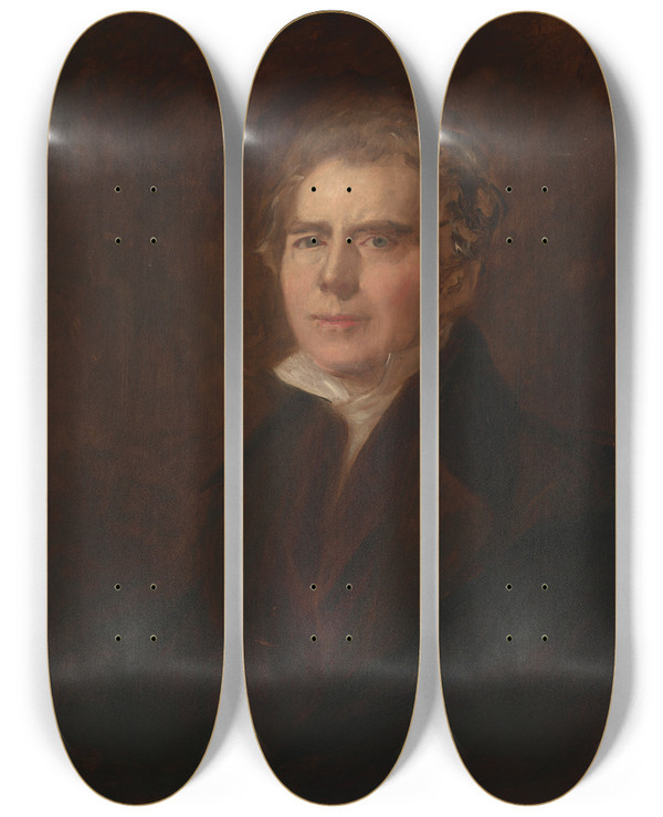 Triptych art skateboard deck of Sir David Wilkie Selfportrait by Sir David Wilkie (1785-1841)