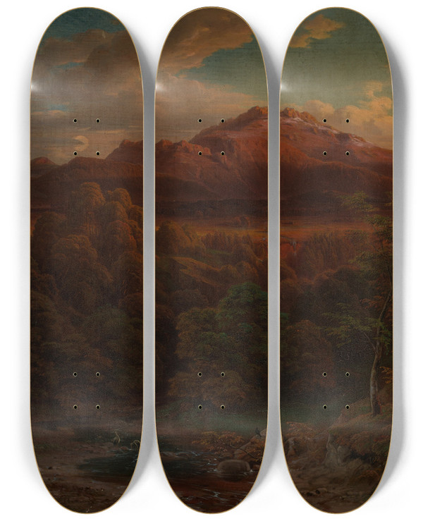 Triptych art skateboard deck of Daniel Fohr Die Kampenwand Bei Prien by Daniel Fohr (1801-1862)