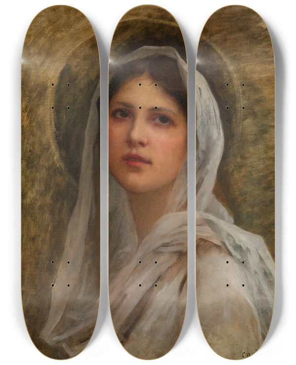 Triptych art skateboard deck of Charles Amable Lenoir Portrait De Femme by Charles Amable Lenoir (1860-1926)