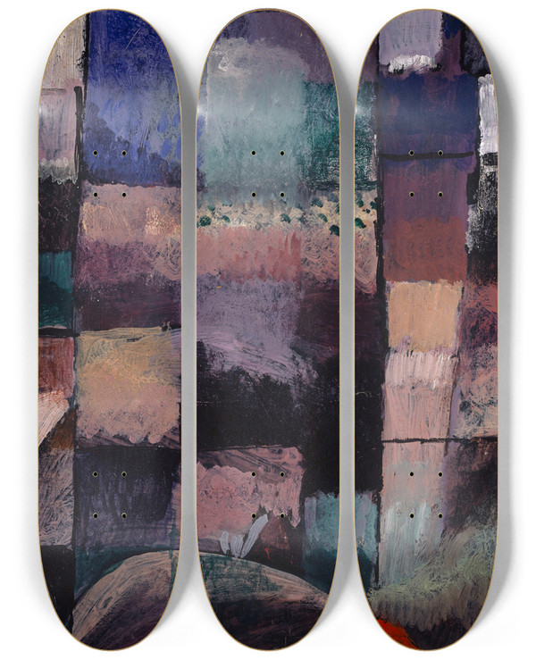 Triptych art skateboard deck of Paul Klee About A Motif From Hammamet by Paul Klee (1879-1940)