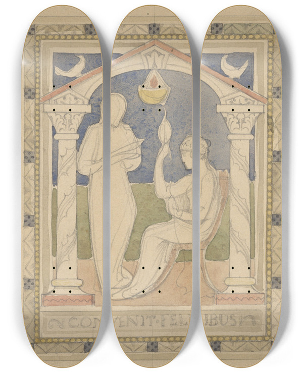 Triptych art skateboard deck of Antoon Derkinderen Convenit Felicibus by Antoon Derkinderen (1859-1925)