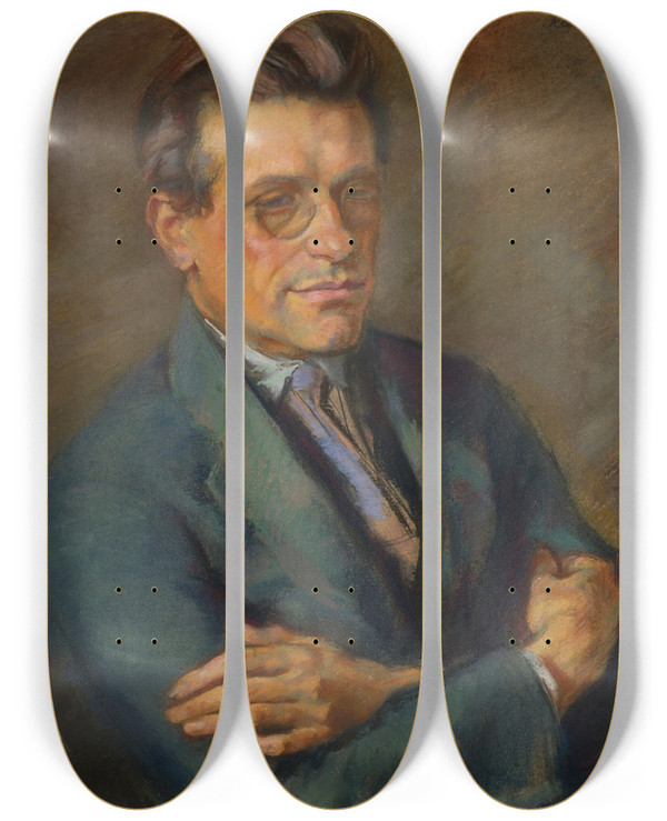 Triptych art skateboard deck of Johanna Kampmannfreund Der Dichter Vacio Tagliapietro by Johanna Kampmann-Freund (1888-1940)