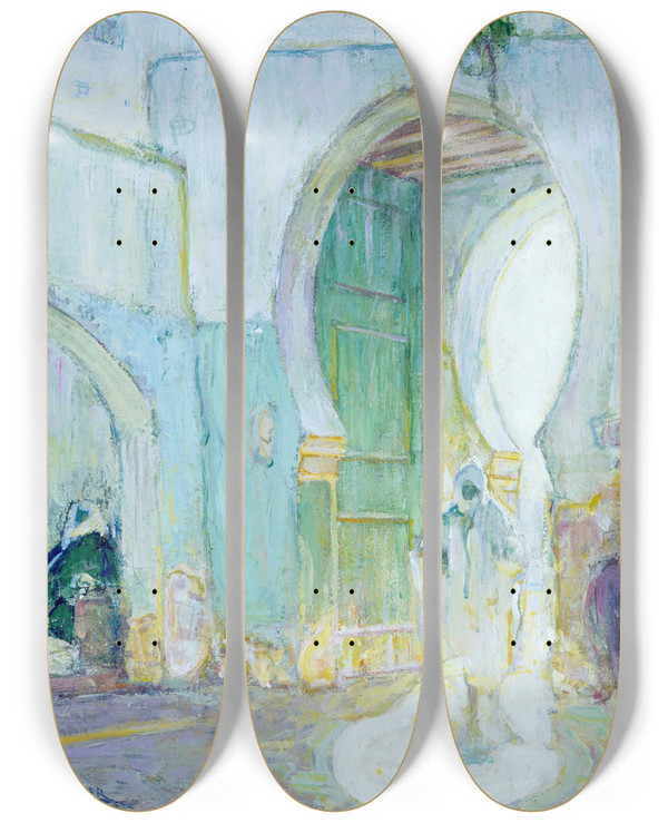 Triptych art skateboard deck of Henry Ossawa Tanner Gateway Tangier by Henry Ossawa Tanner (1859-1937)