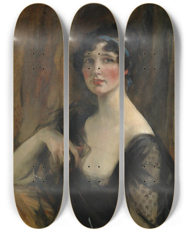Triptych art skateboard deck of James Jebusa Shannon Portrait Of A Lady_1 by James Jebusa Shannon (1862-1923)