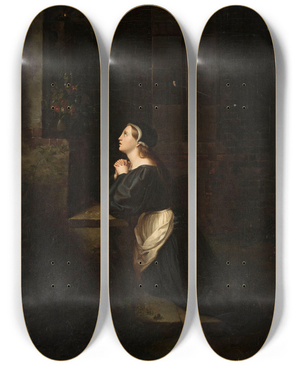 Triptych art skateboard deck of Eduard Ratti Prayer by Eduard Ratti (1816)