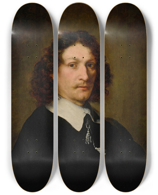 Triptych art skateboard deck of Ferdinand Bol Portrait Of A Man_2 by Ferdinand Bol (1616-1680)
