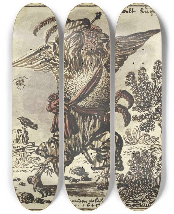Triptych art skateboard deck of Jan Jansz Van De Velde Iii Wilt Kuijken by Jan Jansz. van De Velde III (1620-1662)