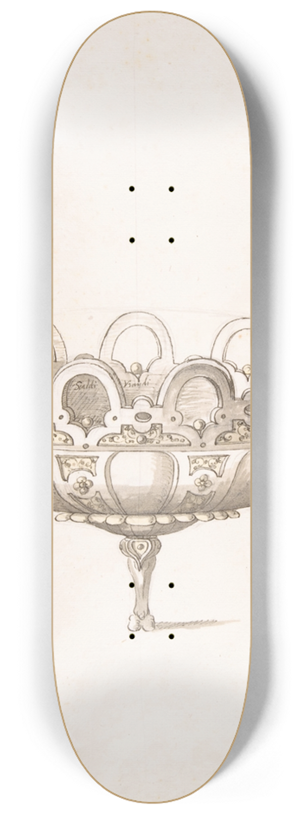 Erasmus Hornick - Design for Shallow Round Dish on Three Legs 8.25 inch art skate deck