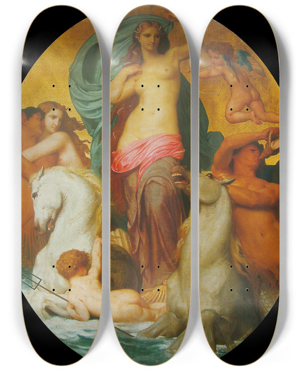 Triptych art skateboard deck of William Bouguereau Venus Triumphant by William Bouguereau (1825-1905)