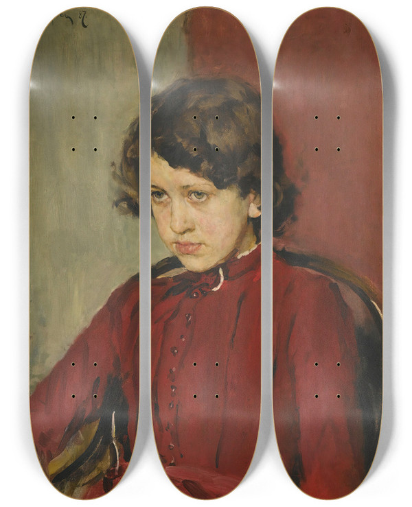 Triptych art skateboard deck of Valentin Alexandrovich Serov Portrait Of Praskovia Anatolievna Mamontova by Valentin Alexandrovich Serov (1865-1911)